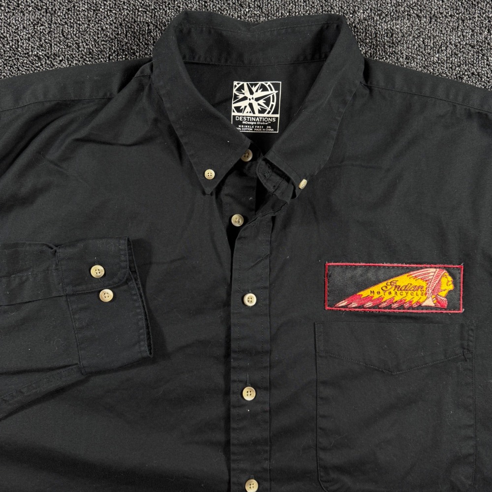 Indian Motorcycle Patch Shirt Men's 2XL Black Button Down Heavyweight Biker Moto